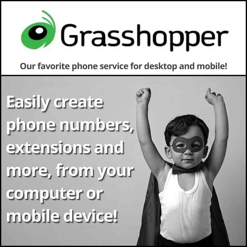 Grasshopper affiliate graphic promoting virtual business phone system for managing calls, texts, and customer communication
