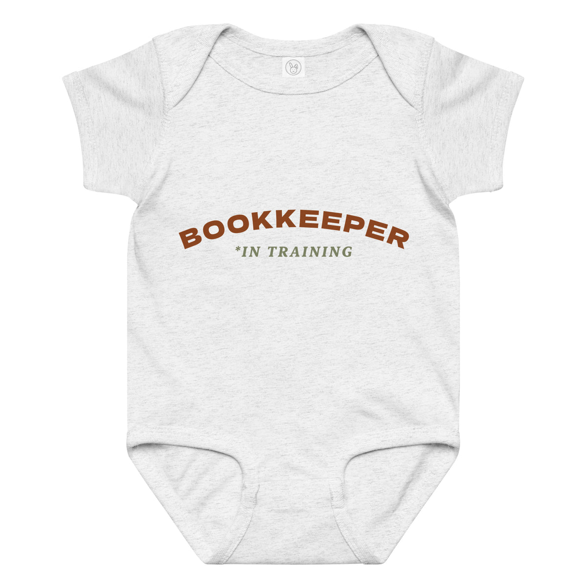 Product mockup - Front view of an ash gray baby jersey bodysuit showing a soft infant one-piece with short sleeves and snap closure
